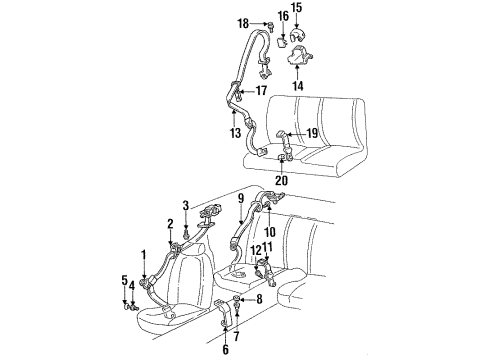 1996 Pontiac Firebird Seat Belt Gde-Rear Seat Back Belt *Graphite Diagram for 10253438