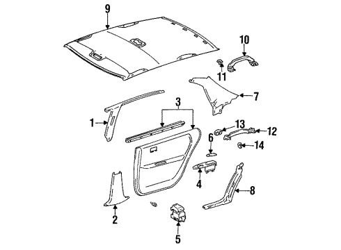 1993 Lexus ES300 Front Door Garnish, Center Pillar, Upper LH Diagram for 62420-33020-22