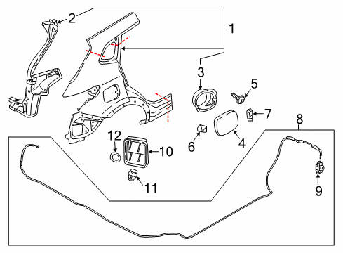 2017 Nissan Rogue Sport Quarter Panel & Components Lock & Rod Assy-Fuel Filler Lid Opener Diagram for 78827-1VA0A