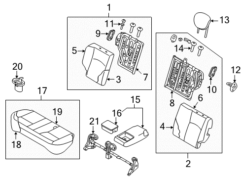 2019 Nissan Versa Note Rear Seat Holder ASY Head Diagram for 87602-1HG0A