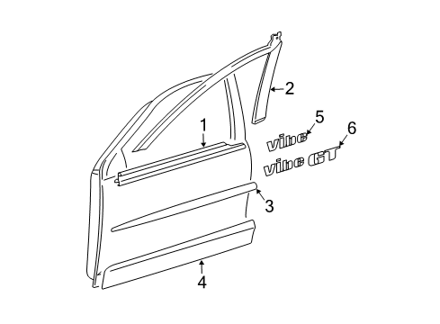 2005 Pontiac Vibe Exterior Trim - Front Door Molding, Front Side Door Center *Silver Diagram for 88974152