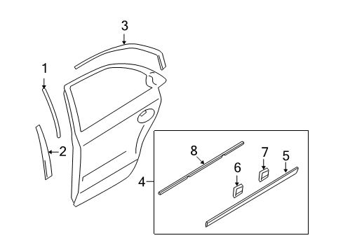 2007 Hyundai Sonata Exterior Trim - Rear Door Moulding Assembly-Waist Line Rear Door, LH Diagram for 87721-3K010