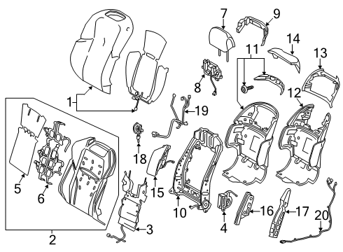 2018 Lexus LS500h Passenger Seat Components Support, Front Seat Back Diagram for 71183-50020