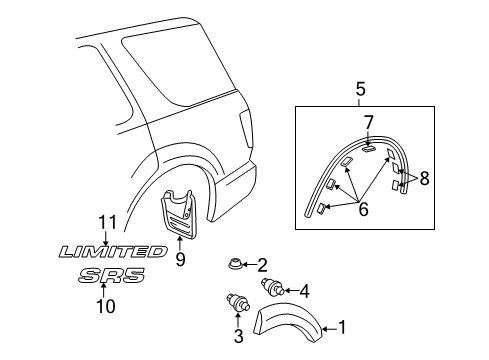 2004 Toyota Sequoia Exterior Trim - Quarter Panel Nameplate Diagram for 75455-0C030