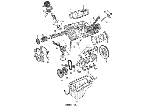 1992 Ford E-350 Econoline Engine Parts, Mounts, Cylinder Head & Valves, Camshaft & Timing, Oil Pan, Oil Pump, Crankshaft & Bearings, Pistons, Rings & Bearings Piston Diagram for F3TZ6108BB