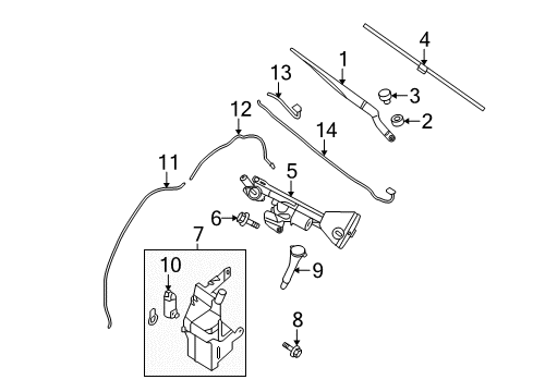 2007 Nissan Altima Wiper & Washer Components Windshield Wiper Arm Assembly Diagram for 28886-JA00A