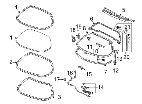 2002 Acura NSX Back Glass Open Stay Assembly, Rear Diagram for 74820-SL0-315