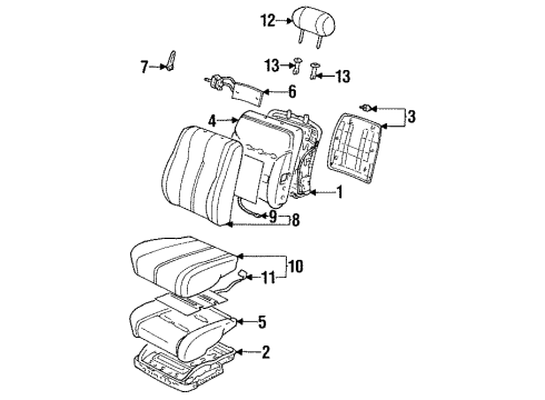 1993 Lexus ES300 Front Seat Components Seat Back Cover Clip Diagram for 71769-33010