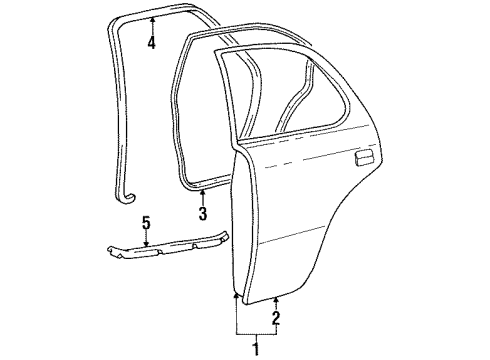 1995 Lexus LS400 Rear Door Weatherstrip, Rear Door, LH Diagram for 67872-50020