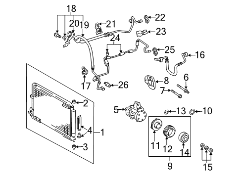 2000 Toyota Avalon A/C Condenser, Compressor & Lines Suction Hose Diagram for 88712-07021