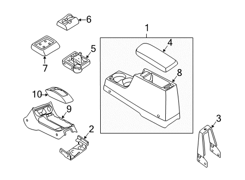 2001 Nissan Frontier Center Console Cup Holder Assembly Diagram for 68431-9Z401