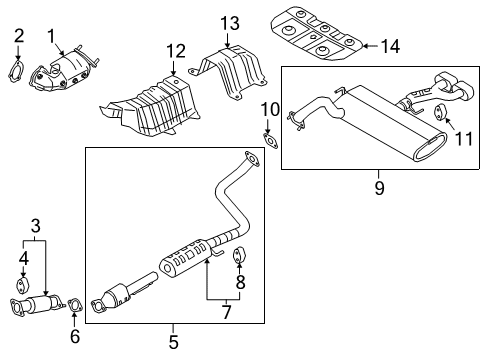 2021 Kia Soul Exhaust Components Front Muffler Assembly Diagram for 28610K0700