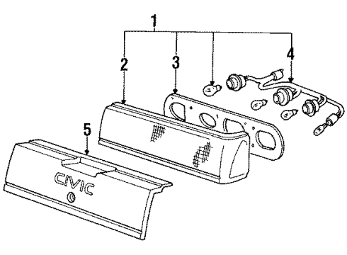 1986 Honda Civic Tail Lamps Housing, R. Diagram for 33501-SB3-661