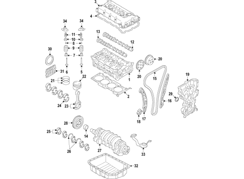 2019 Hyundai Ioniq Engine Parts, Mounts, Cylinder Head & Valves, Camshaft & Timing, Variable Valve Timing, Oil Cooler, Oil Pan, Oil Pump, Crankshaft & Bearings, Pistons, Rings & Bearings Seal-Oil Rear Diagram for 21443-03011