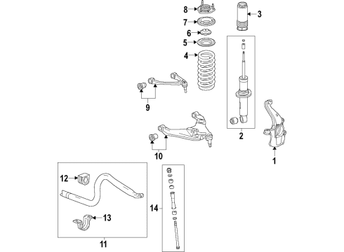 2017 Chevrolet Colorado Front Suspension Components, Lower Control Arm, Upper Control Arm, Stabilizer Bar Steering Knuckle Diagram for 23298404