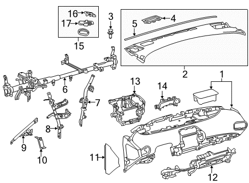 2022 Toyota Prius AWD-e Cluster & Switches, Instrument Panel Instrument Panel Diagram for 55302-47111-B0