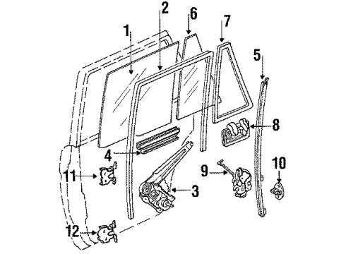 1988 Toyota Tercel Rear Door - Glass & Hardware Adjustable Glass Diagram for 68113-16080