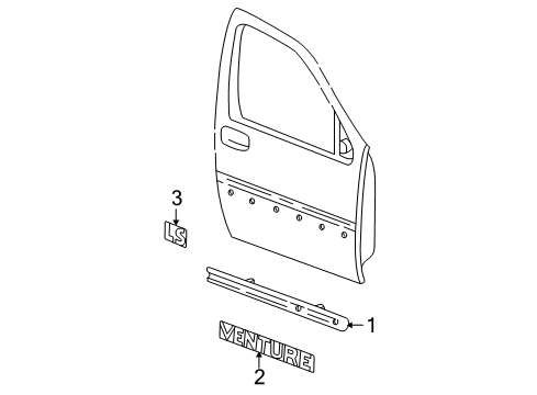 1999 Chevrolet Venture Exterior Trim - Front Door Body Side Molding Diagram for 10439348
