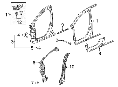 2022 Honda Odyssey Aperture Panel, Center Pillar, Hinge Pillar, Rocker Clip, Protector (Black) Diagram for 91537-TBA-003