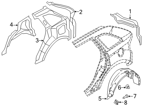 2011 Lincoln MKX Inner Structure - Quarter Panel Wheelhouse Diagram for 7T4Z-7827886-A