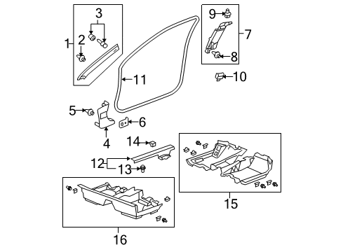 2009 Honda Accord Interior Trim - Pillars, Rocker & Floor Garnish Assy., L. Center Pillar (Upper) *YR327L* (PEARL IVORY) Diagram for 84161-TE0-A01ZB