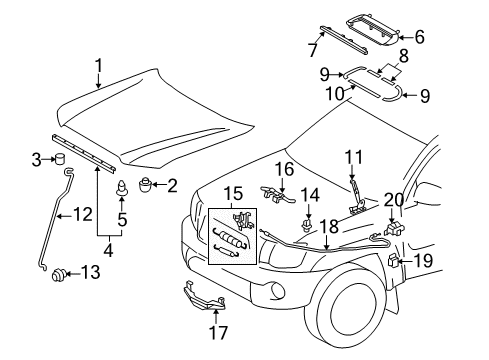 2013 Toyota Tacoma Hood & Components Seal Clip Diagram for 90467-A0009