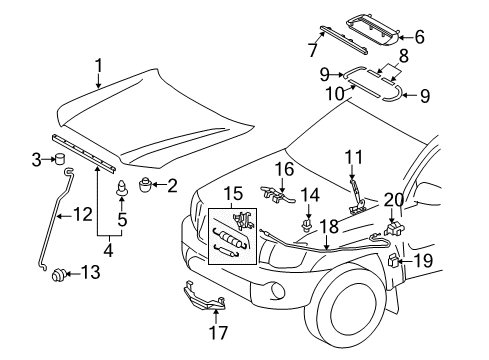 2013 Toyota Tacoma Hood & Components Hood Diagram for 53301-04200