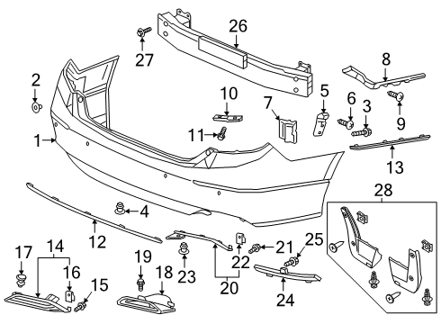2020 Honda Accord Rear Bumper Bolt, Bumper Diagram for 90149-SAA-003
