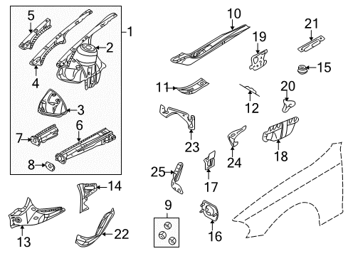 2005 BMW 330i Structural Components & Rails Left Partition Reinforcement Diagram for 41147000013