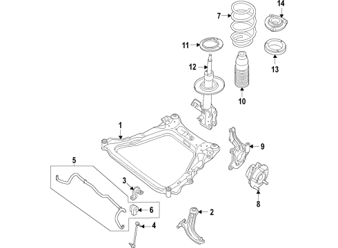 2020 Nissan Sentra Front Suspension, Lower Control Arm, Stabilizer Bar, Suspension Components Nut Diagram for 01223-A0111