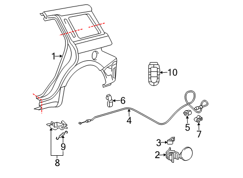 2005 Scion xA Quarter Panel & Components Release Cable Diagram for 77035-52021