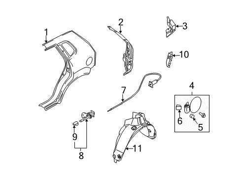 2009 Hyundai Tucson Fuel Door Catch & Cable Assembly-Fuel Filler Diagram for 81590-2E000