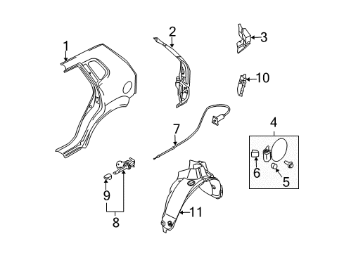 2009 Hyundai Tucson Fuel Door Fuel Filler Door Assembly Diagram for 69510-2E000