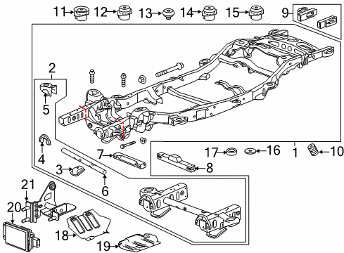 2015 Chevrolet Tahoe Frame & Components Transmission Crossmember Diagram for 20971657