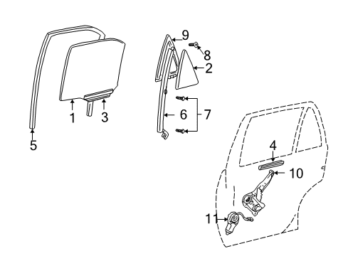 2004 Toyota Camry Rear Door Run Channel Diagram for 68142-33071