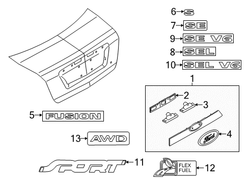 2010 Ford Fusion Exterior Trim - Trunk Lid License Molding Diagram for 9E5Z-5442512-AAPTM