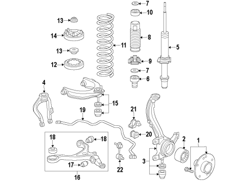 2010 Honda Accord Front Suspension Components, Lower Control Arm, Upper Control Arm, Stabilizer Bar Shock Absorber Unit, Right Front Diagram for 51611-TA0-A02