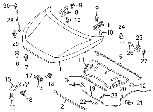 2019 Hyundai Tucson Hood & Components Clip-Weatherstrip Mounting Diagram for 82132-27100