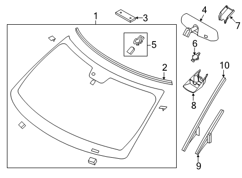 2013 Ford Police Interceptor Utility Windshield Glass, Moldings Mirror Inside Diagram for BU5Z-17700-L