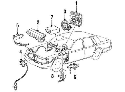 1990 Lincoln Town Car Air Bag Components Front Sensor Diagram for FOVY14B005A