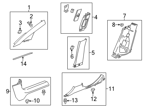 2013 Buick Verano Interior Trim - Pillars, Rocker & Floor Weatherstrip Pillar Trim Diagram for 22899446