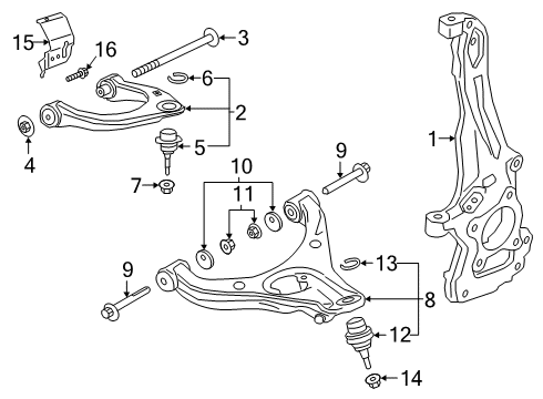 2019 Ford Ranger Front Suspension Components, Lower Control Arm, Upper Control Arm, Stabilizer Bar Lower Control Arm Nut Diagram for -W720216-S442