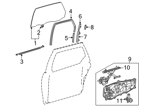 2004 Toyota Sienna Sliding Door Window Frame Diagram for 67408-08010