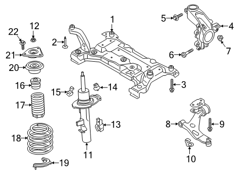 2018 Ford Focus Front Suspension Components, Lower Control Arm, Stabilizer Bar Strut Mount Diagram for G1FZ-3A197-A