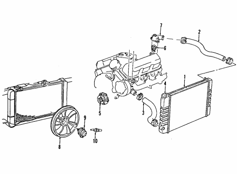 1994 Pontiac Trans Sport Radiator Support Components Engine Coolant Outlet Diagram for 10151684