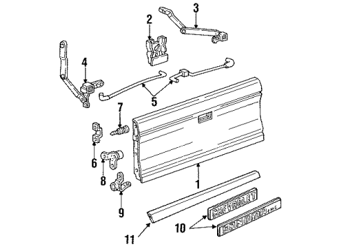 1991 GMC Sonoma Tail Gate Extension Kit, Tail Gate Diagram for 15633824