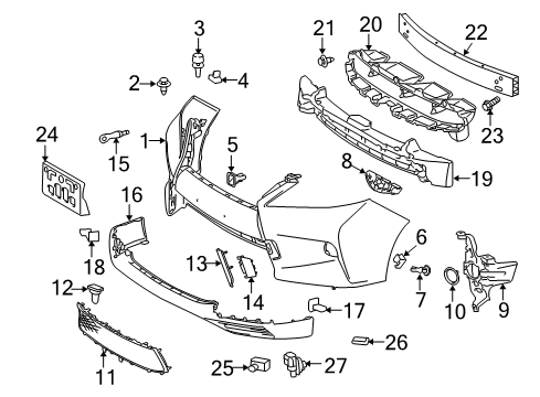 2014 Lexus RX350 Front Bumper Bumper Cover Cushion Diagram for 53384-0R040