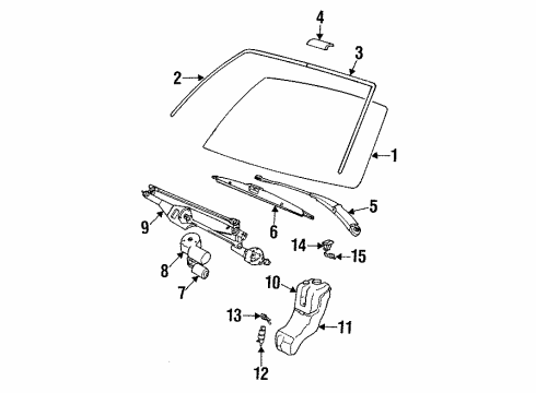 1990 BMW 535i Windshield Glass, Wiper & Washer Components Wiper Linkage Diagram for 61601384114