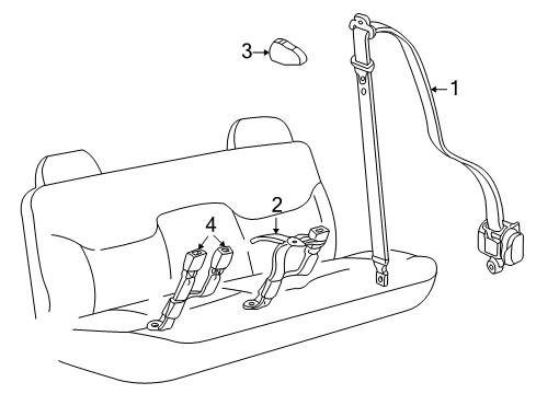 2003 Hummer H2 Seat Belt Rear Seat Belt Kit Center (Retractor Side) *M/D Whea*Wheat Diagram for 89022239