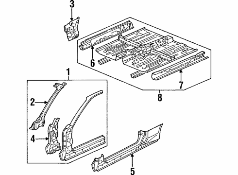 1997 Honda Prelude Hinge Pillar, Rocker, Floor & Rails Floor, FR. Diagram for 65100-S30-A00ZZ